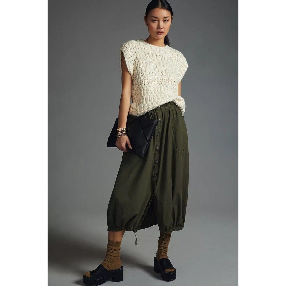 ENGLISH FACTORY Chunky Knit Cable Vest Womens Sweater Medium Fishermen Lagenlook